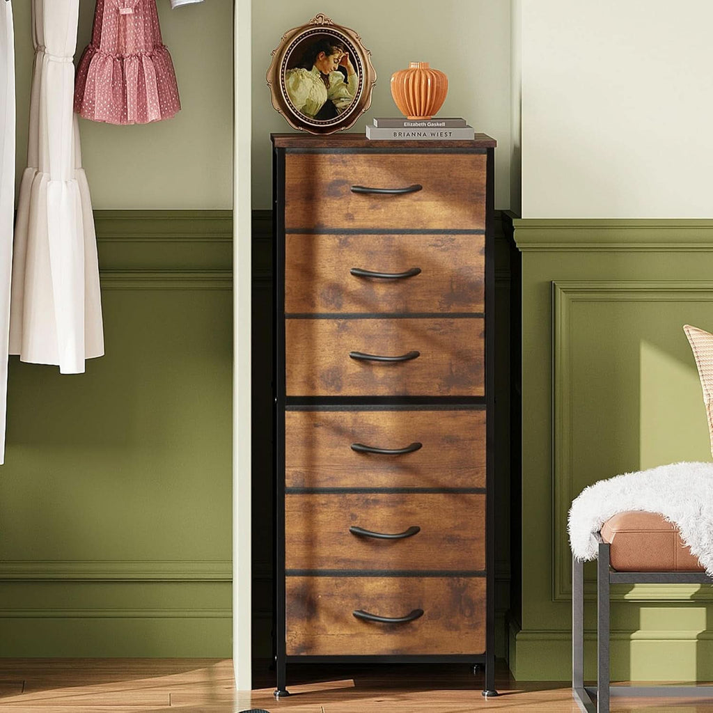 Tall Fabric Dresser with 6 Drawers for Rustic Charm