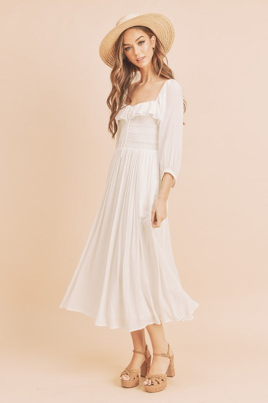 New Summer Ruffled Smocked Square Neck Balloon Sleeve Comfortable Dress – Feminine, Chic, and Elegant for Any Occasion by Stevvex