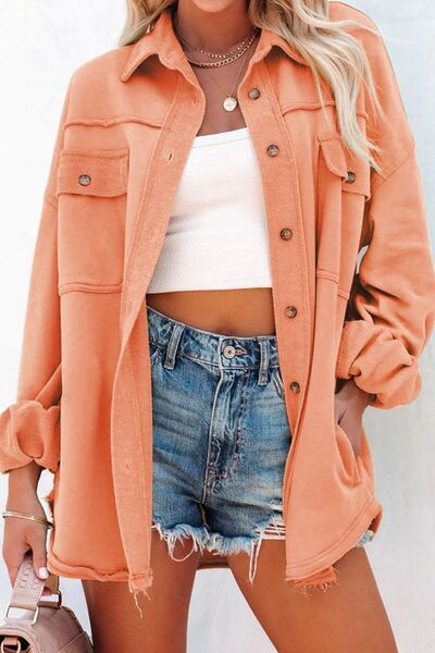 Women Exposed Seam Collared Neck Button Up Jacket with Pockets Stylish Casual Everyday Wear by Stevvex