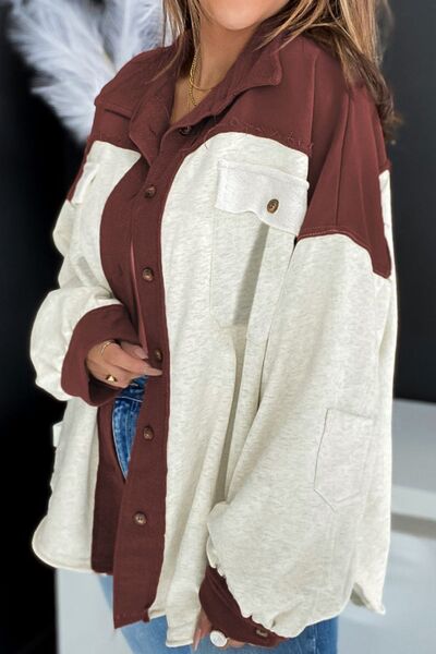 Unique Contrast Collared Pocketed Jacket with Button-Up Closure Modern Women Jacket by Stevvex