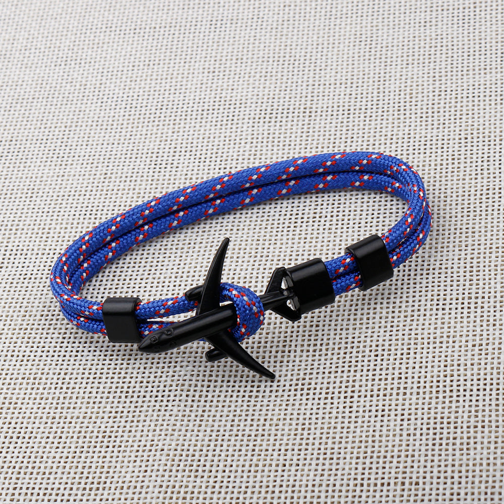 Modern Fashion Airplane Anchor Bracelets Men Charm Rope Chain Paracord Bracelet Women Male Air Force Style Wrap Metal Sport Hook Gift