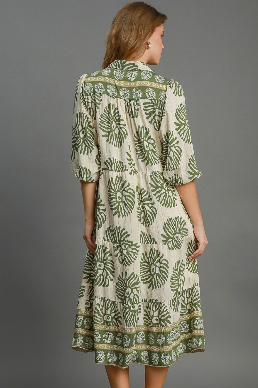 Matcha Green Full Size Print Midi Dress Plus Size Boho Chic Dress Lightweight Women Dress by Stevvex