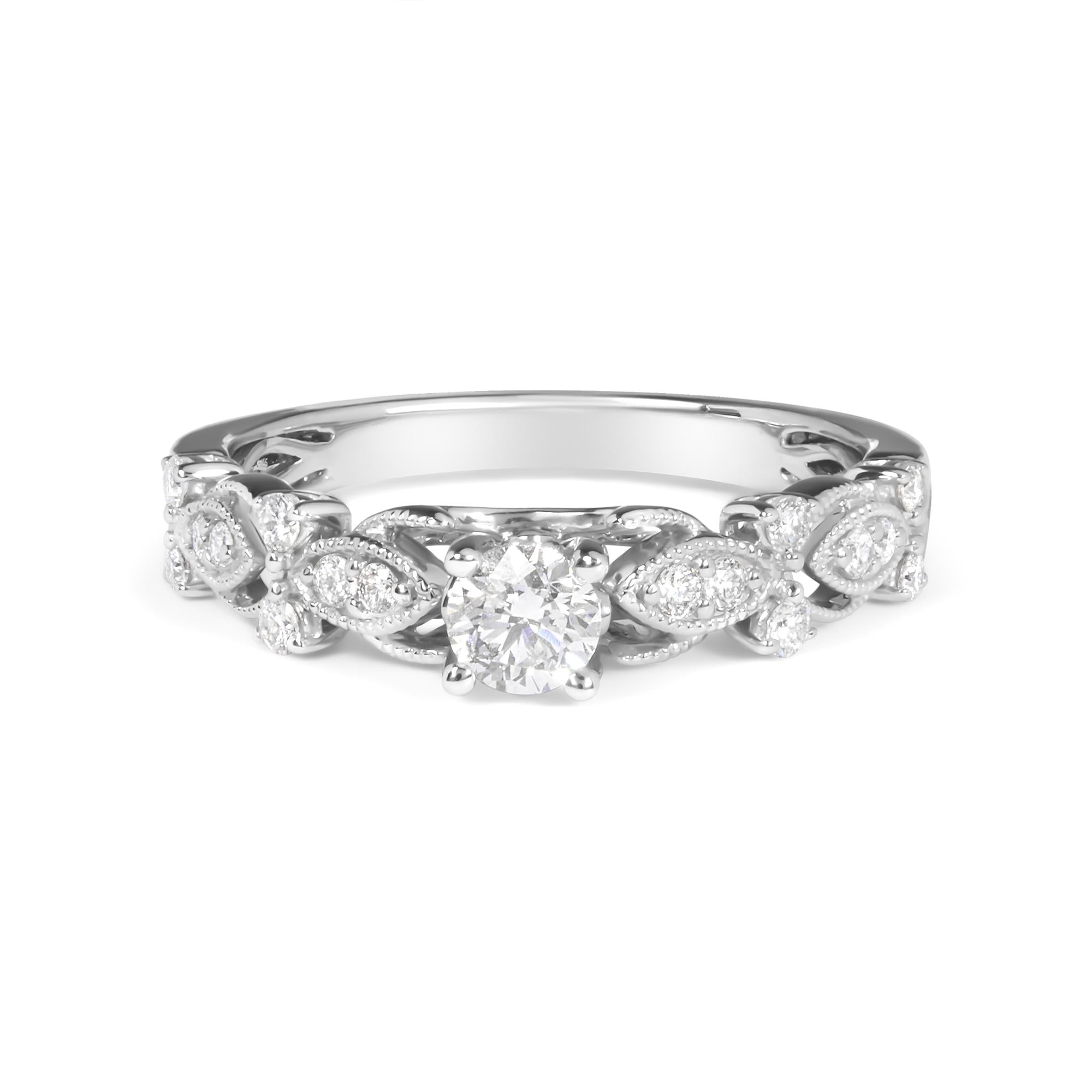 14K White Gold Vintage Engagement Ring with Diamonds