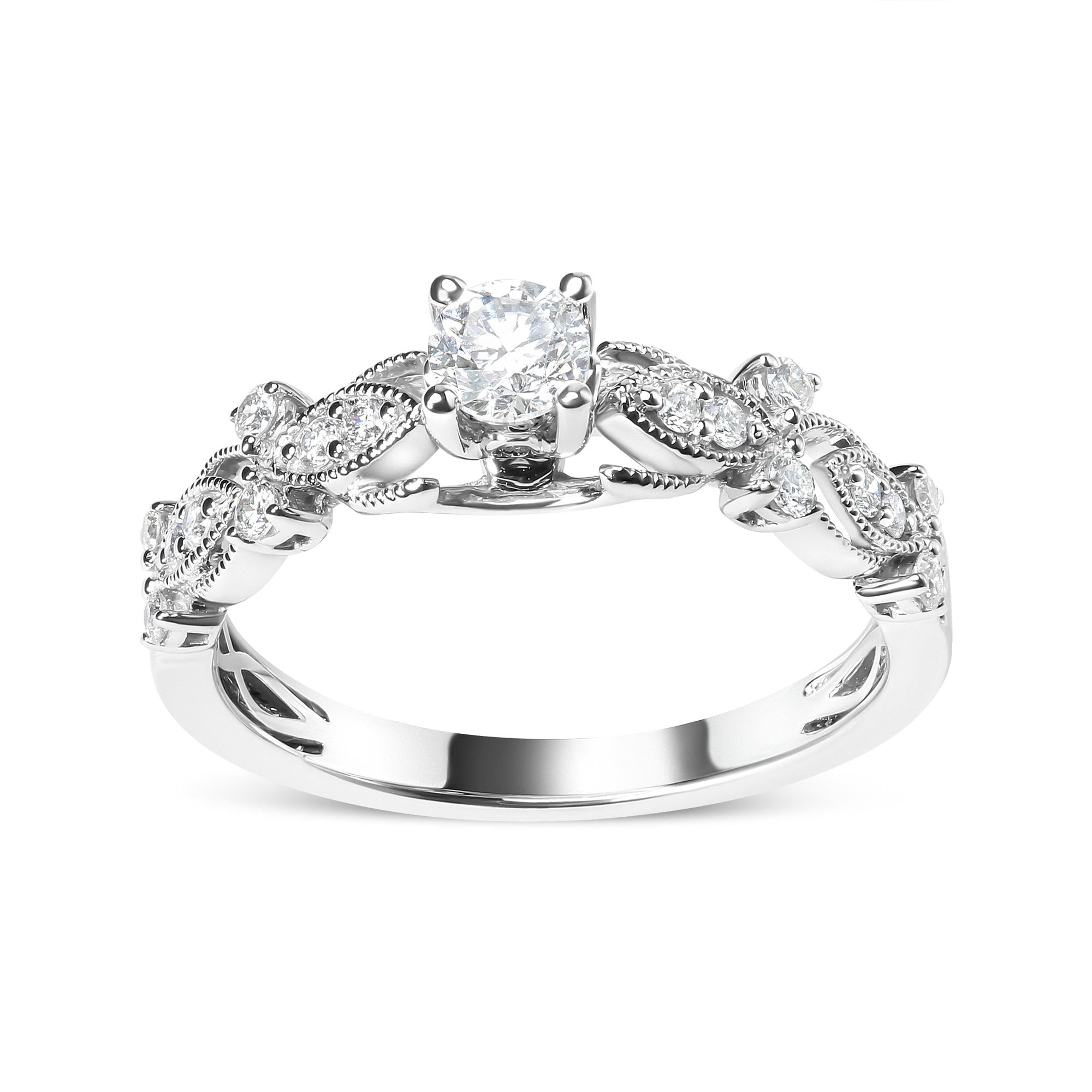 14K White Gold Vintage Engagement Ring with Diamonds