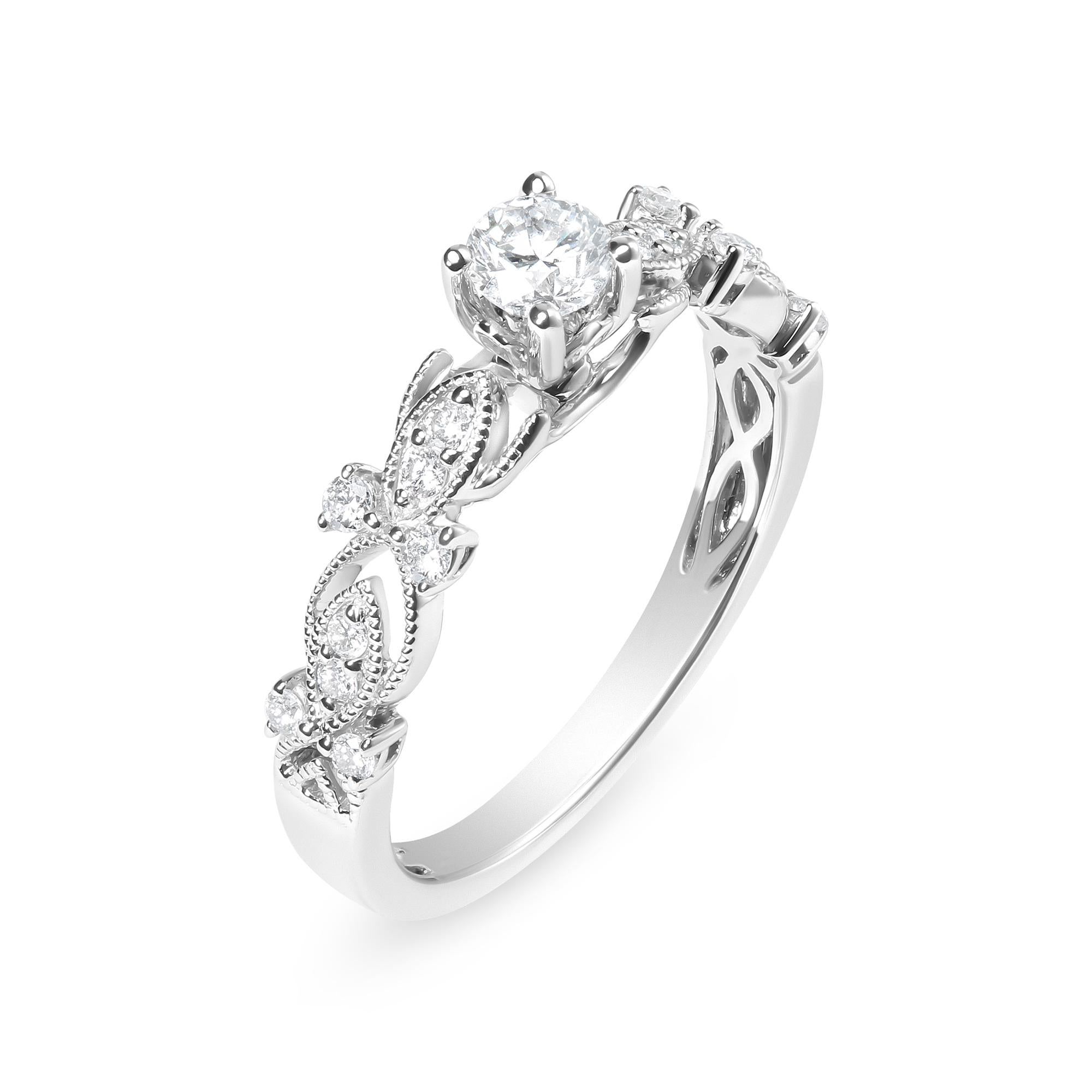 14K White Gold Vintage Engagement Ring with Diamonds