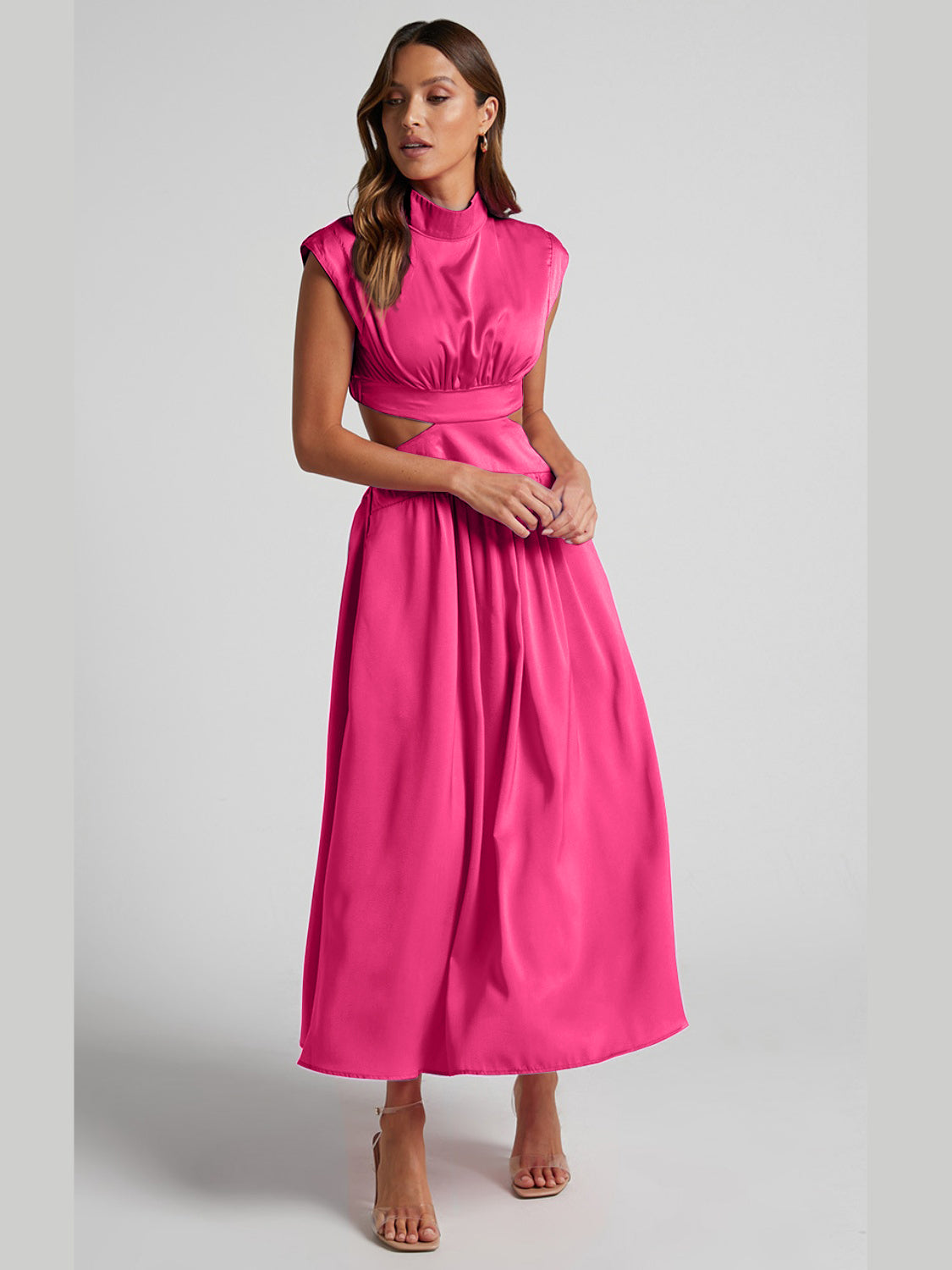 Modern Cutout Mock Neck Sleeveless Ruched Dress Elegant Dress For Women by Stevvex