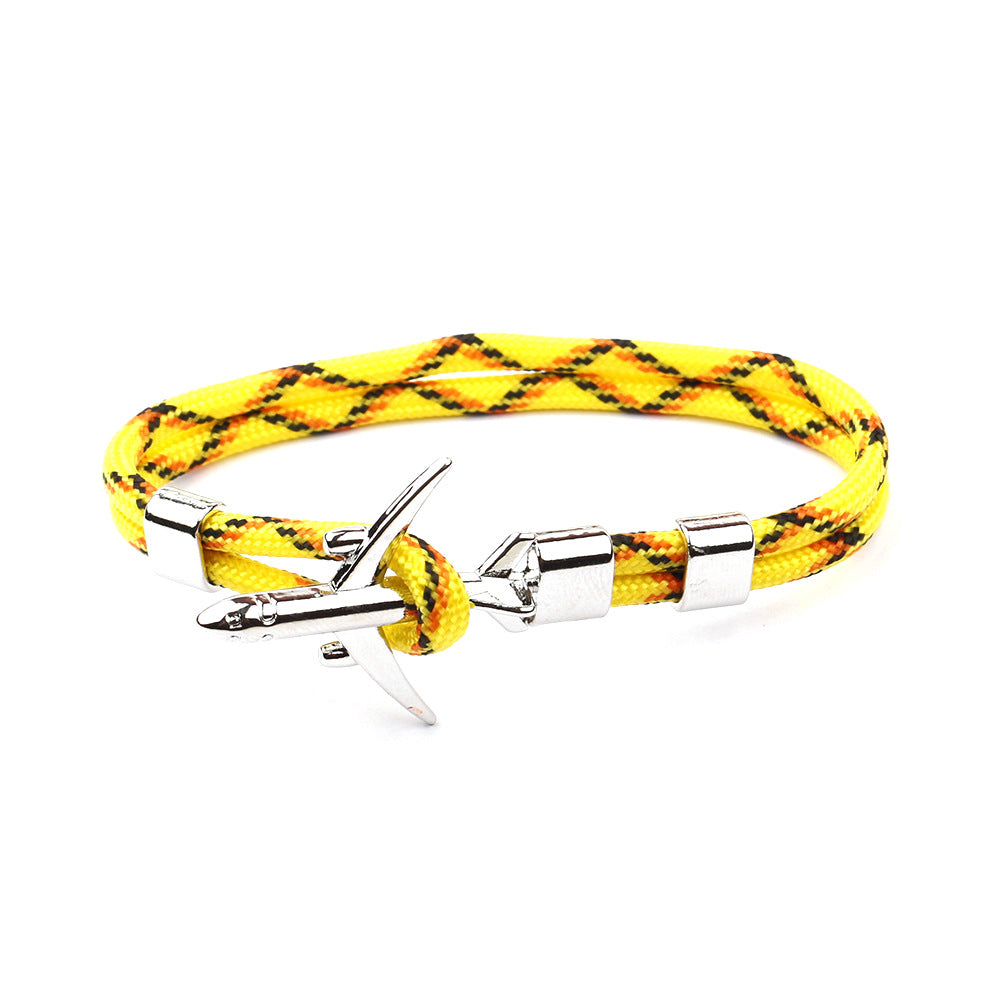 Modern Fashion Airplane Anchor Bracelets Men Charm Rope Chain Paracord Bracelet Women Male Air Force Style Wrap Metal Sport Hook Gift