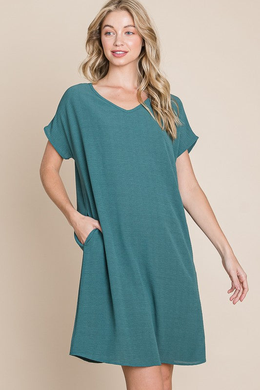V-Neck Short Sleeve Dress with Pockets – Casual, Comfortable, Stylish and Practical V-Neck Dress with Convenient Pockets for Effortless Chic by Stevvex