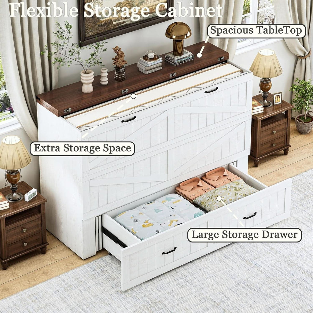 Queen Murphy Bed Frame with Charging Station Design