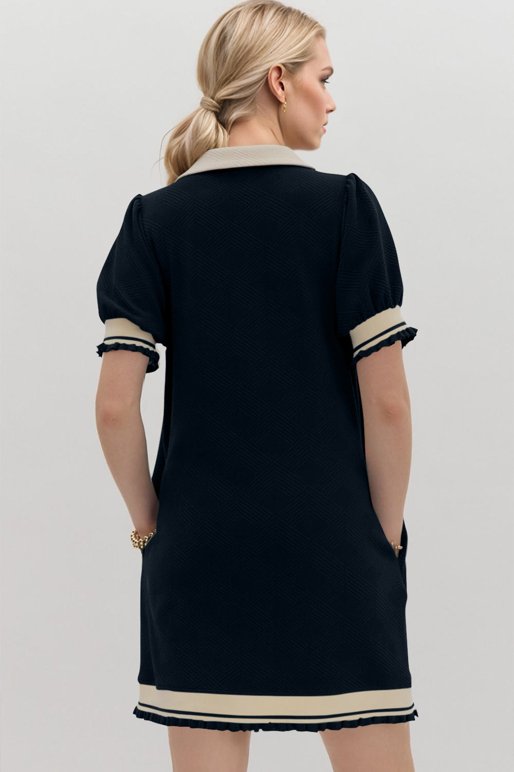 Trendy Contrast Short Sleeve Mini Dress Soft & Comfortable Casual Dress for Women by Stevvex