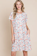 Printed Round Neck Short Sleeve Tee Dress For Women – Casual and Comfortable Dress with Printed Design and Pockets
