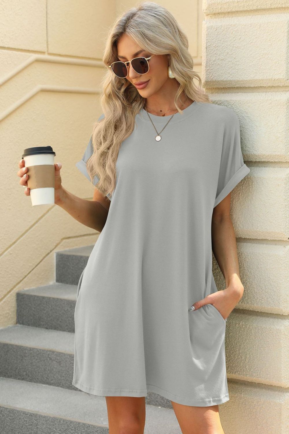 Short Sleeve Mini Dress with Pockets Casual & Stylish Everyday Wear by Stevvex