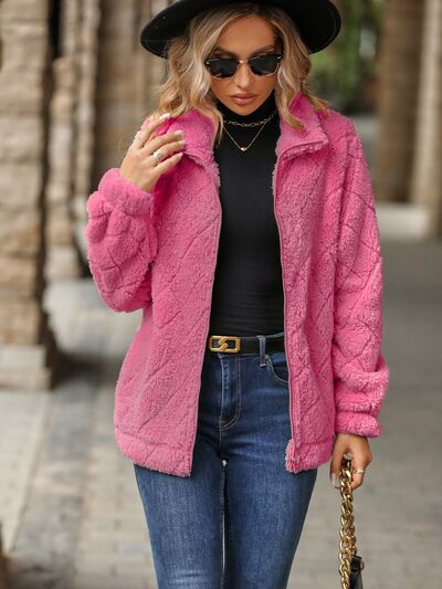 Women's Fuzzy Zip-Up Jacket with Pockets – Soft & Cozy Long Sleeve Outerwear by Stevvex