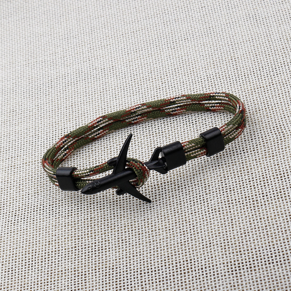 Modern Fashion Airplane Anchor Bracelets Men Charm Rope Chain Paracord Bracelet Women Male Air Force Style Wrap Metal Sport Hook Gift