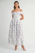 Floral Printed Off Shoulder Maxi Dress – Chic Off Shoulder Maxi Dress, Vibrant Floral Print, Beach Vacation Dress, Casual Summer Maxi Dress