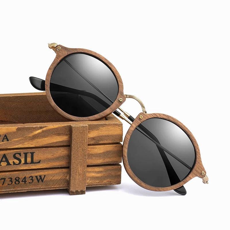 Modern Ultralight Women Men Polarized Sunglasses Wooden Round Frame by Stevvex