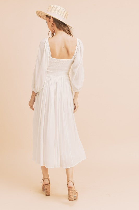 New Summer Ruffled Smocked Square Neck Balloon Sleeve Comfortable Dress – Feminine, Chic, and Elegant for Any Occasion by Stevvex