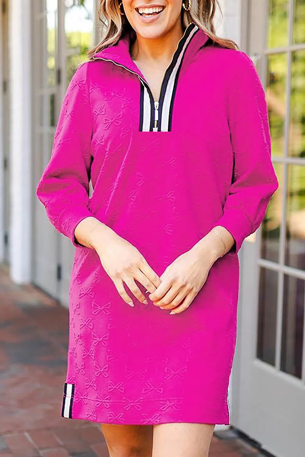 Classic Textured Zip Mini Dress Trendy Long Sleeve Dress for Women Modern Dress by Stevvex