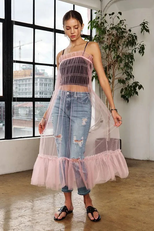 Ruffled Mesh Cover Up Dress For Women – Stylish Beach Cover-Up, Lightweight, Breathable, Flattering, Sexy, Trendy,