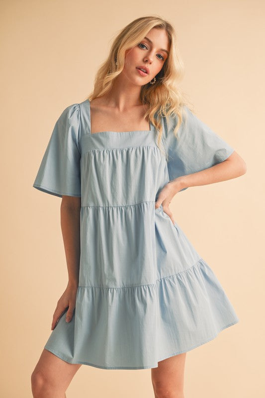 New Summer Square Neck Half Sleeve Tiered Dress For Women, Flattering, Chic, Comfortable and Versatile for Any Occasion by Stevvex