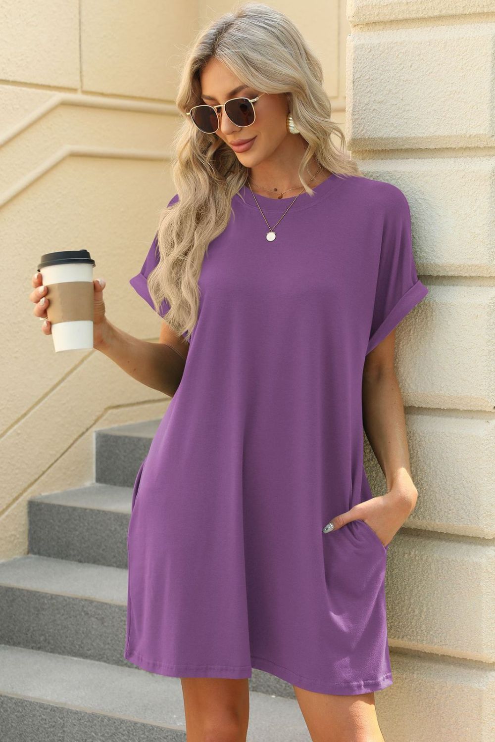 Short Sleeve Mini Dress with Pockets Casual & Stylish Everyday Wear by Stevvex