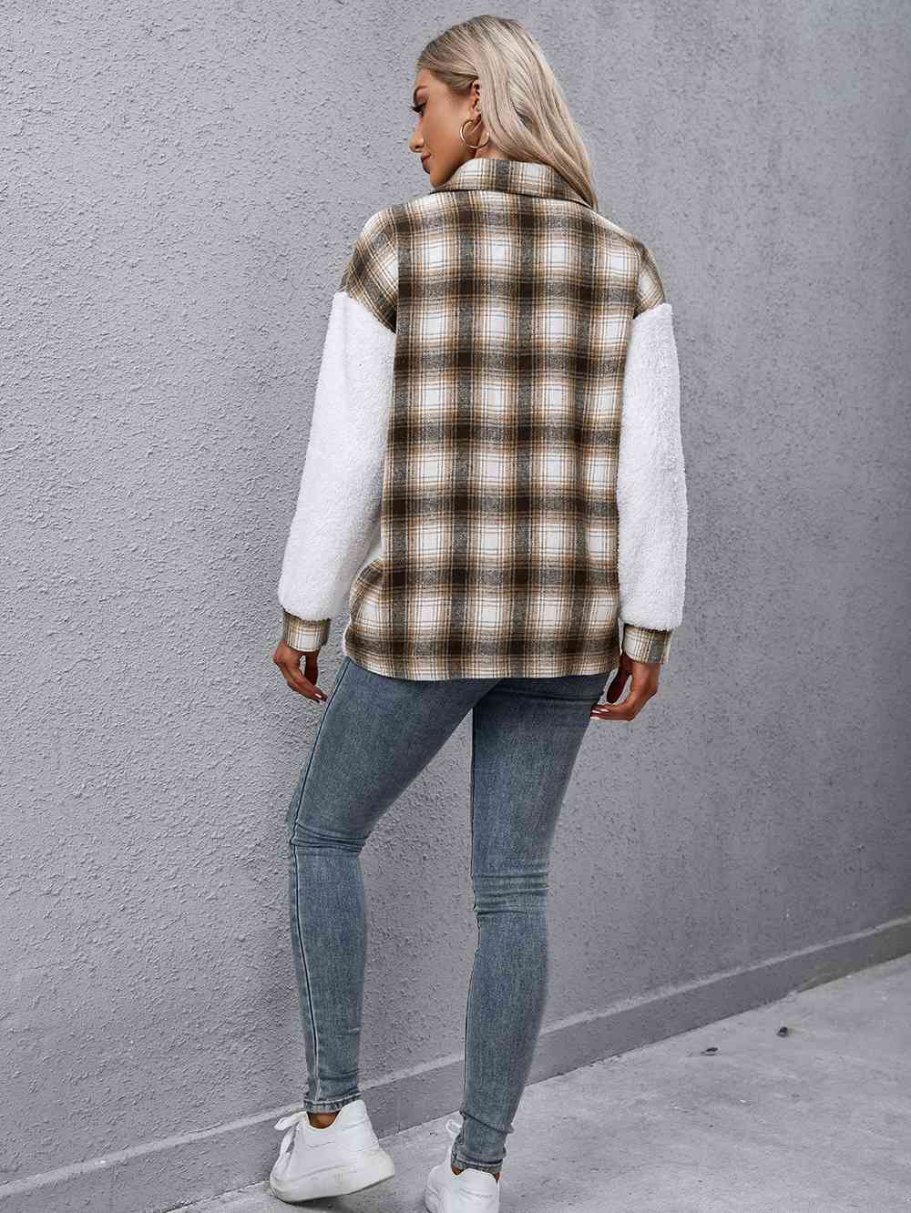 Timeless Modern Plaid Collared Neck Button Down Jacket Casual Simple Jacket For Women Classic Jacket by Stevvex