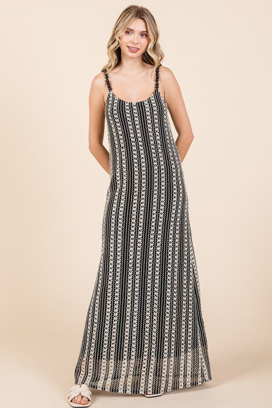 Plus Size Striped Scoop Neck Beaded Strap Maxi Cami Dress – Elegant and Stylish Cami Dress , Beaded Straps, and Flattering Scoop Neckline by Stevvex