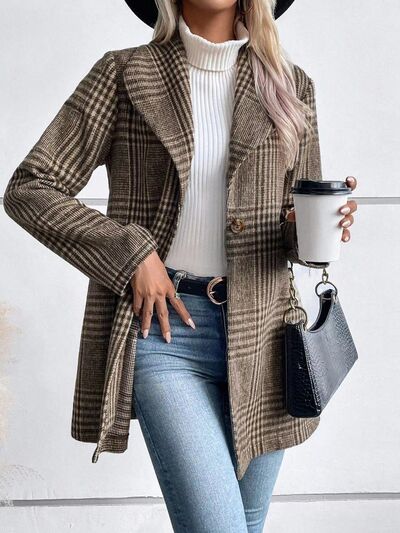 Women's Plaid Collared Neck Buttoned Long Sleeve Jacket – Classic & Lightweight Outerwear for Everyday Wear by Stevvex