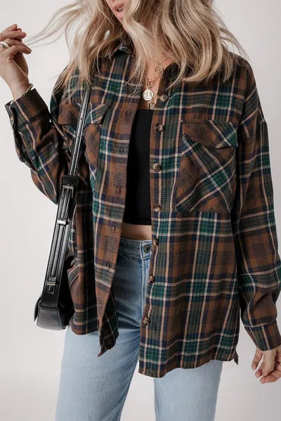 Timeless Women's Classic Plaid Button-Up Long Sleeve Jacket – Lightweight & Stylish Cotton-Blend Outerwear by Stevvex