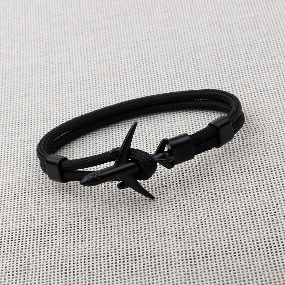 Modern Fashion Airplane Anchor Bracelets Men Charm Rope Chain Paracord Bracelet Women Male Air Force Style Wrap Metal Sport Hook Gift