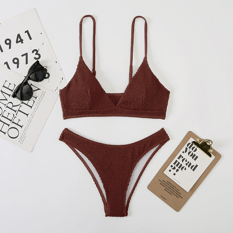 Split Wave Pattern Ladies Bikini Mesh Three Piece Set Women High Waist String Floral Printed 2 Piece Bathing Suits Solid Color Bikinis Sets Bathing Suit Female Beachwear