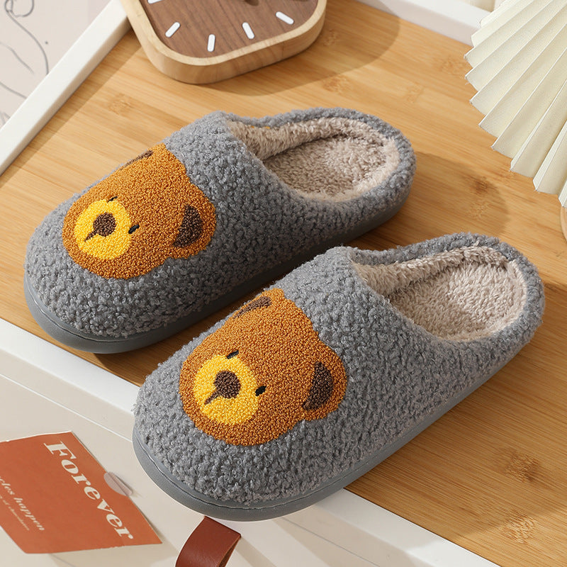 Women Smiley Slippers Fluffy Home Warm Fur Slippers Smiley Face Household Couple Slippers Indoor Warm Home Non-Slip Couple Style Casual Shoes Indoor Outdoor Anti-Skid Plush Fleece Lined House Shoes