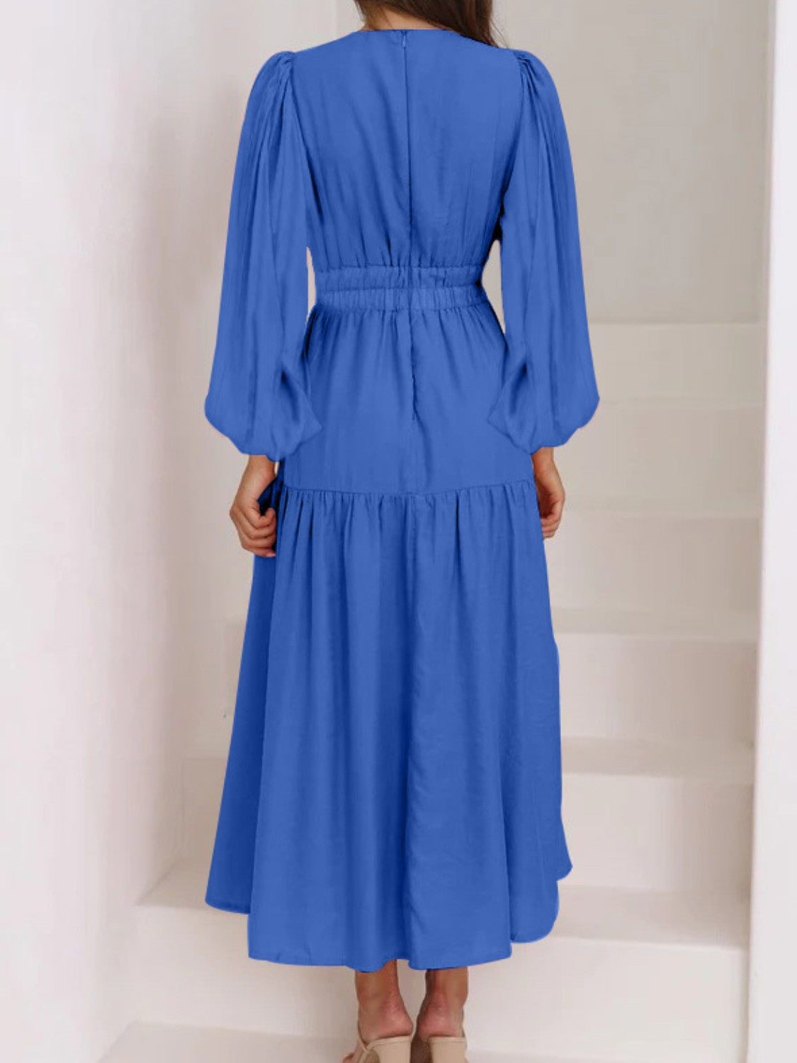 Lightweight Deep V-Neck Balloon Sleeve Maxi Dress Elegant & Flowing Silhouette Unique Dress by Stevvex