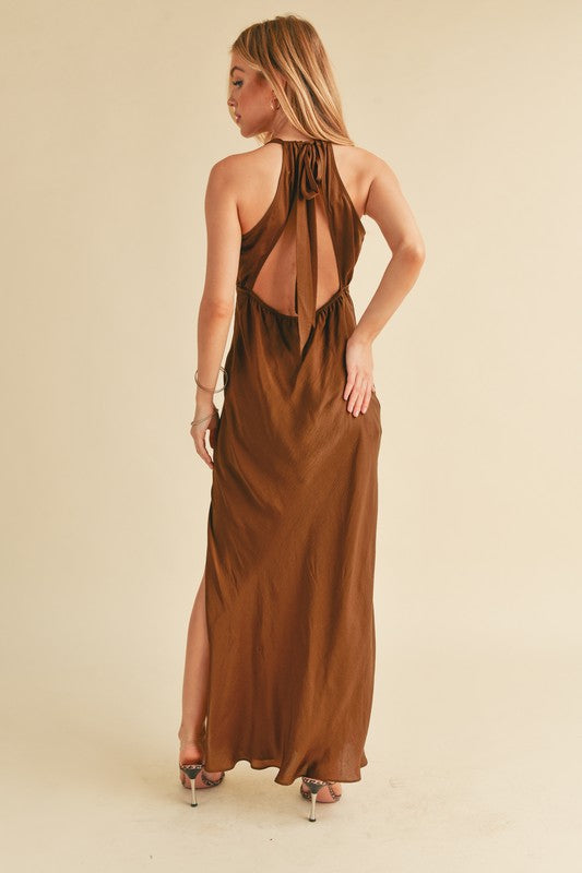 Ruched Side Slit Cutout Back Maxi Cami Dress For Summer–Elegant, Alluring & Sophisticated with Stunning Design by Stevvex