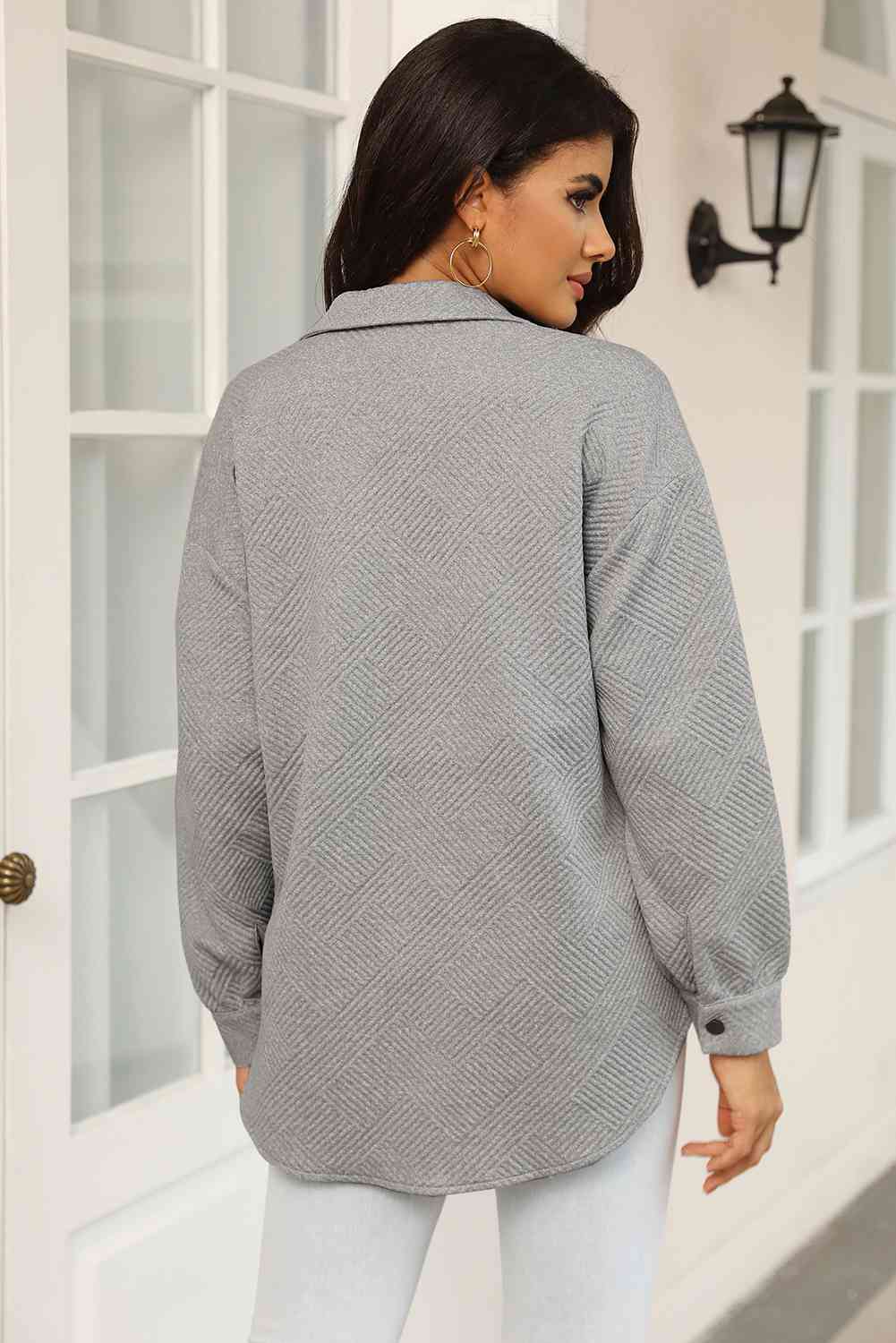 Cloudy Blue Snap-Front Collared Jacket with Pockets Lightweight and Versatile Jacket by Stevvex