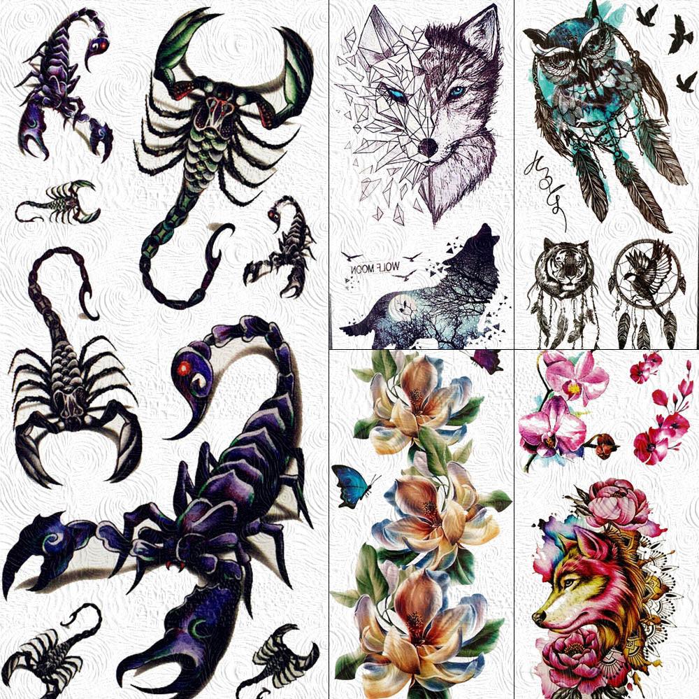 3D Scorpion Temporary Tattoos Sticker Body Arm Waterproof Wolf Tattoo Realistic Style For Women Men