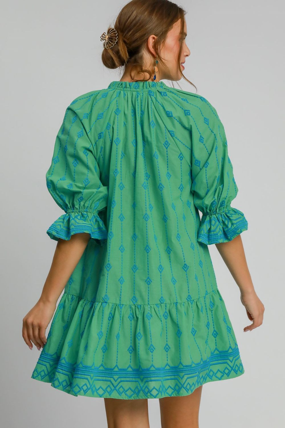 Full Size Tassel Embroidered Sleeve Mini Dress Plus Size Feminine & Stylish Green Dress by Stevvex