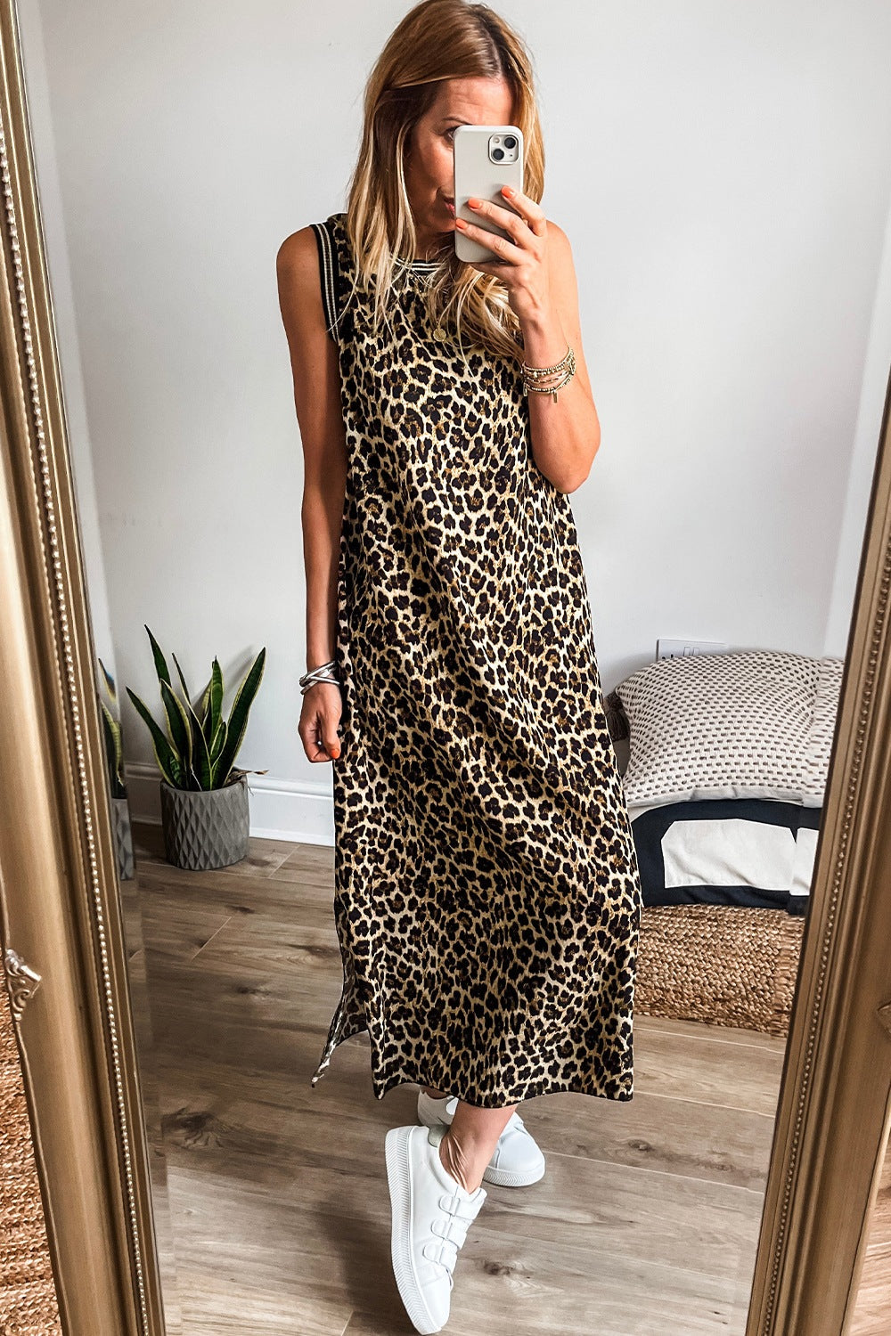 Luxury Leopard Print Sleeveless Maxi Dress Modern & Trendy Statement Piece Charming Dress by Stevvex