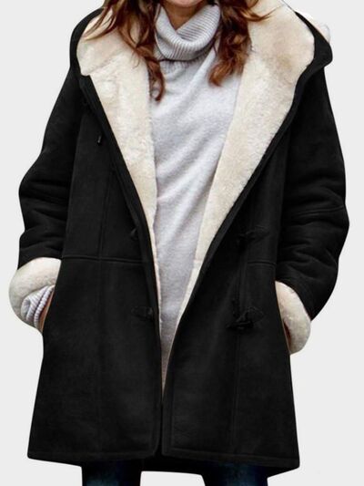 Full Size Pocketed Long Sleeve Hooded Toggle Jacket – Stylish & Functional Outerwear for Women by Stevvex