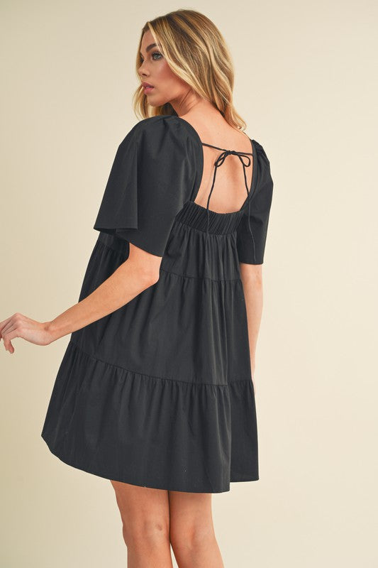 Square Neck Half Sleeve Tiered Summer Dress For Women–Elegant & Flattering with Ruched Detail & Chic Tiered Design by Stevvex