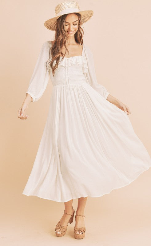 New Summer Ruffled Smocked Square Neck Balloon Sleeve Comfortable Dress – Feminine, Chic, and Elegant for Any Occasion by Stevvex