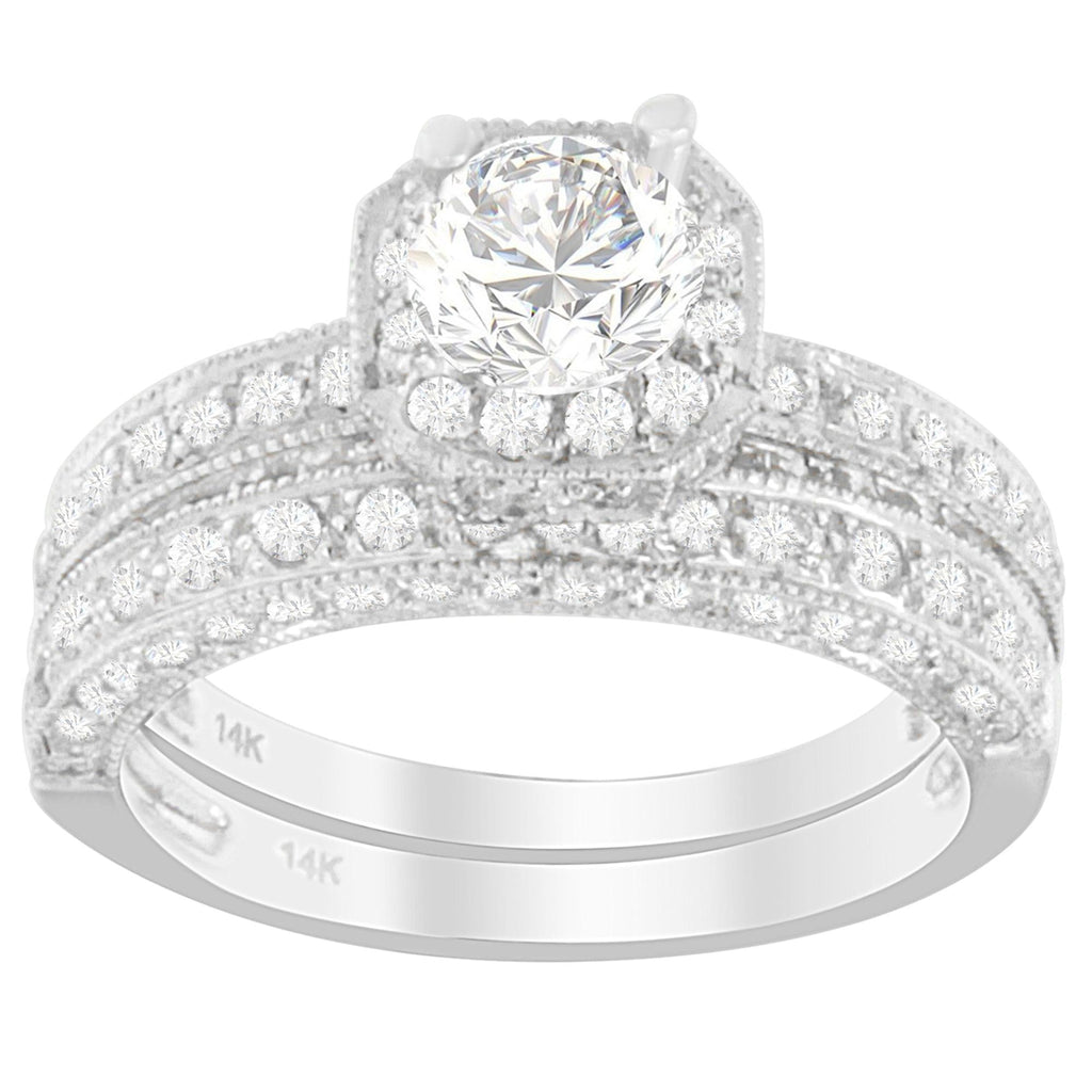 14K White Gold Diamond Ring with Round Cut Diamonds