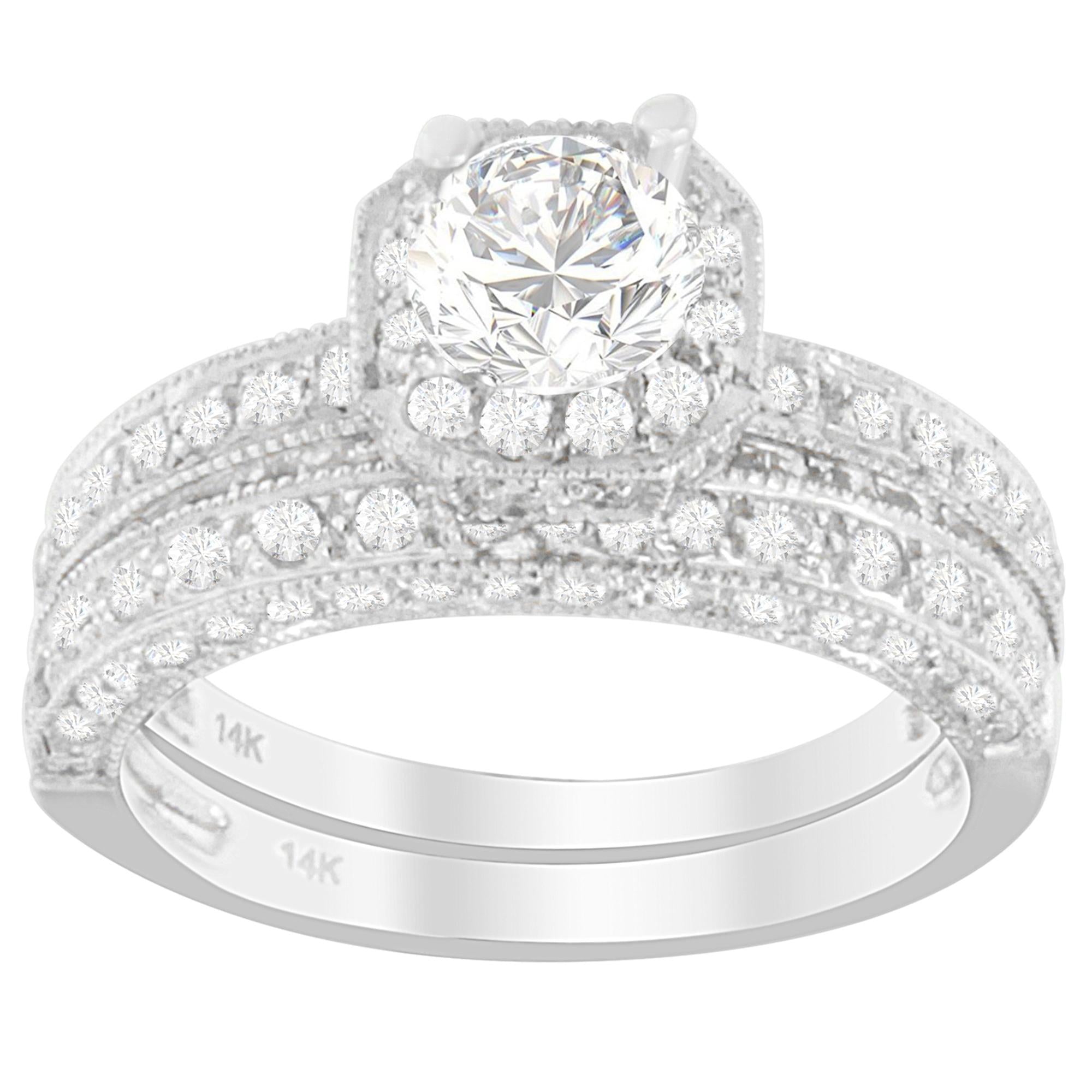 14K White Gold Diamond Ring with Round Cut Diamonds