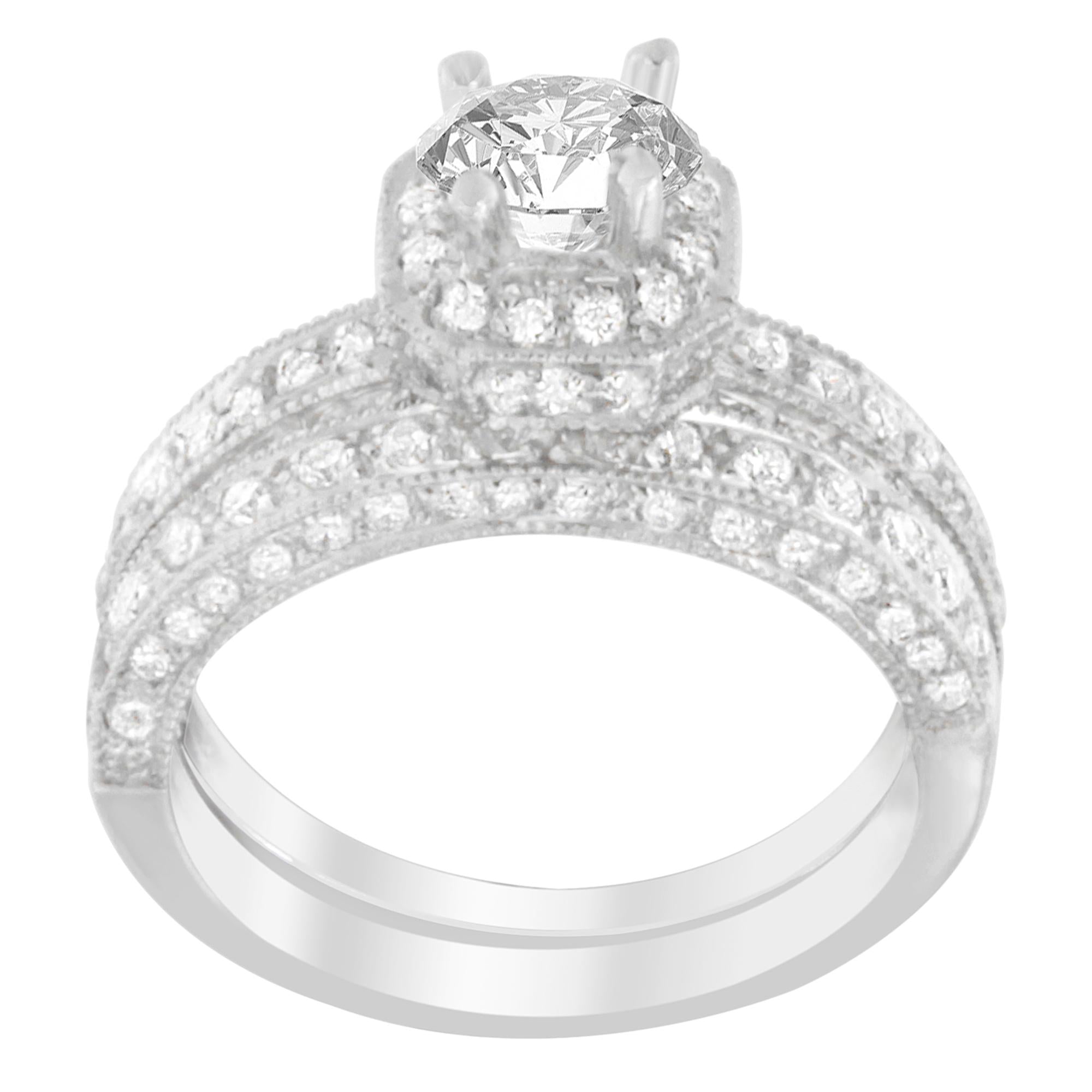 14K White Gold Diamond Ring with Round Cut Diamonds