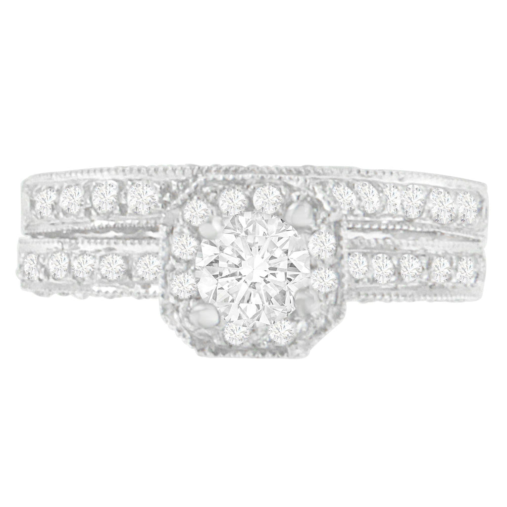 14K White Gold Diamond Ring with Round Cut Diamonds