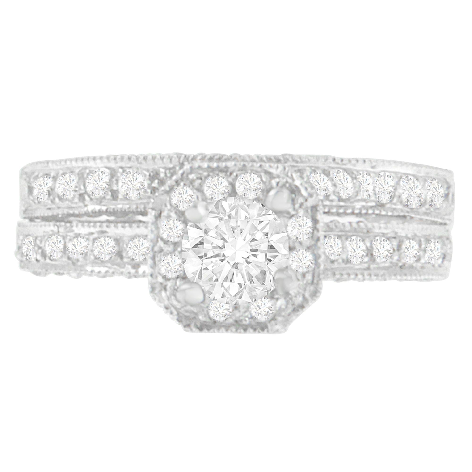 14K White Gold Diamond Ring with Round Cut Diamonds