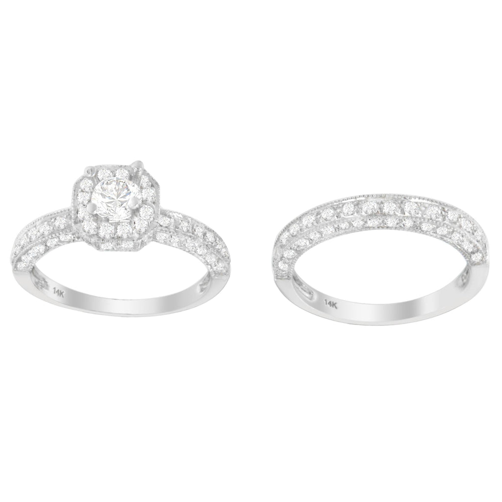 14K White Gold Diamond Ring with Round Cut Diamonds