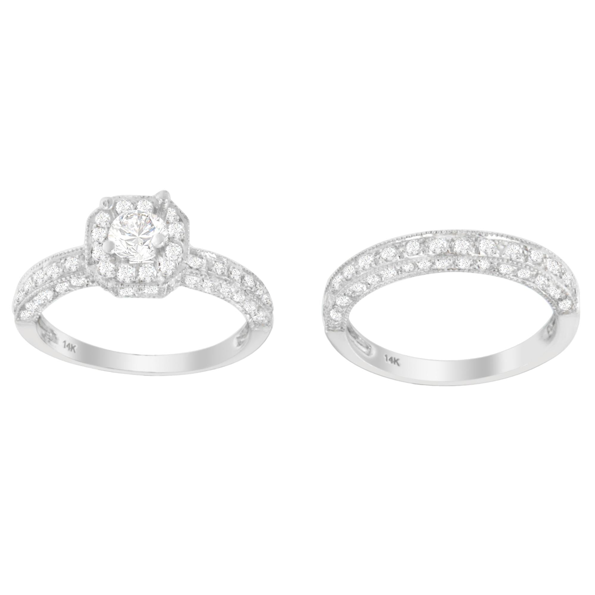 14K White Gold Diamond Ring with Round Cut Diamonds