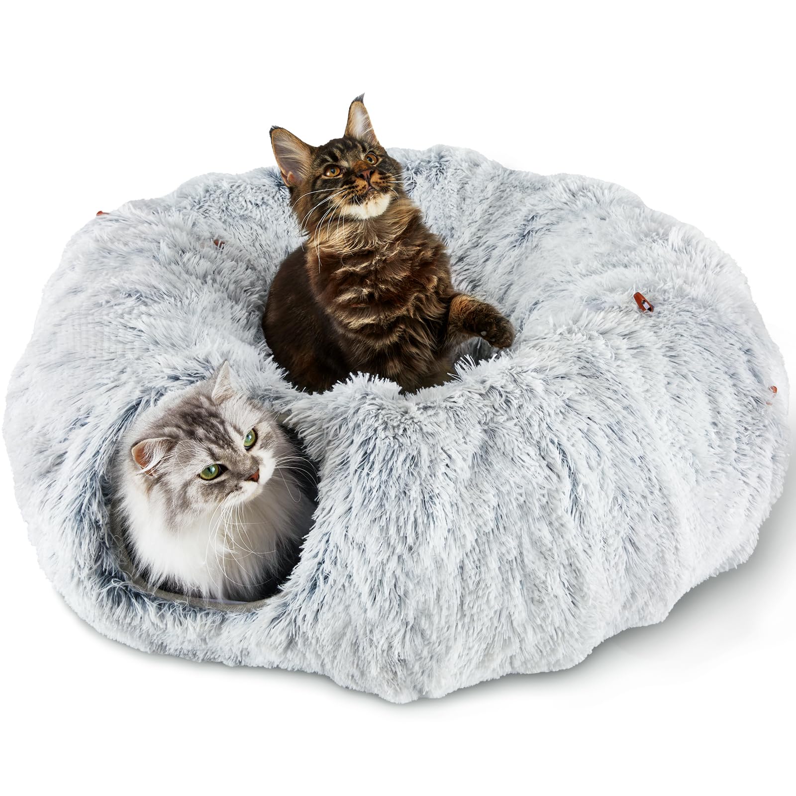 Bininl Cat Tunnel Bed for Indoor Cats Peekaboo Cat Cave Donut Tunnel for Cat with Washable Circle Cushion Interior Cat Play Tunnel (34 Inch Grey) - Lifestyle Haven