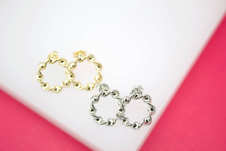 18k Gold Filled Twisted Hoop Stud Earrings (l33)